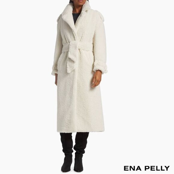 Ena Pelly **NWT** Harri Oversized Belted Teddy Coat in Bone White - Picture 9 of 14